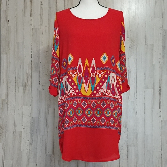 Peach Love California Dresses & Skirts - Peach Love California Fuchsia Aztec Design Dress